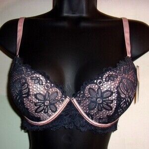 Youmita 34B Blue Knight Two Tone Floral Lace Push Up Bra NWT